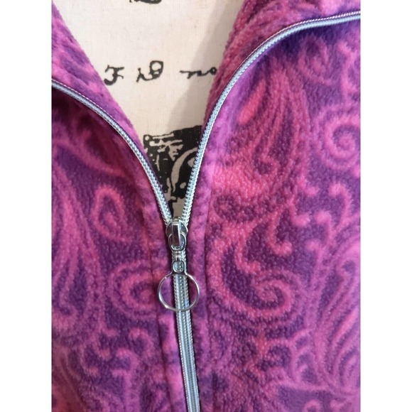 Dopamine Pink Purple Fuschia Paisley Full Zip  Fleece Jacket Womens XL Colorful - Picture 2 of 7